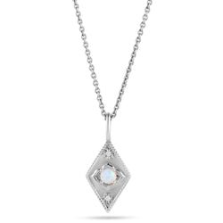 Australian Opal & White Sapphire Detail Diamond Necklace Sterling Silver