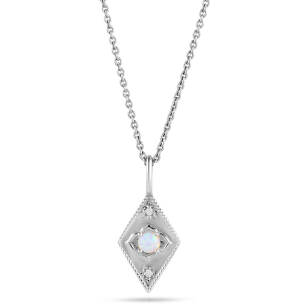 Australian Opal & White Sapphire Detail Diamond Necklace Sterling Silver