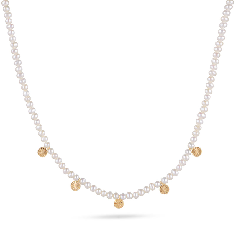 Pearl Beaded Coin Station Necklace 9k Gold