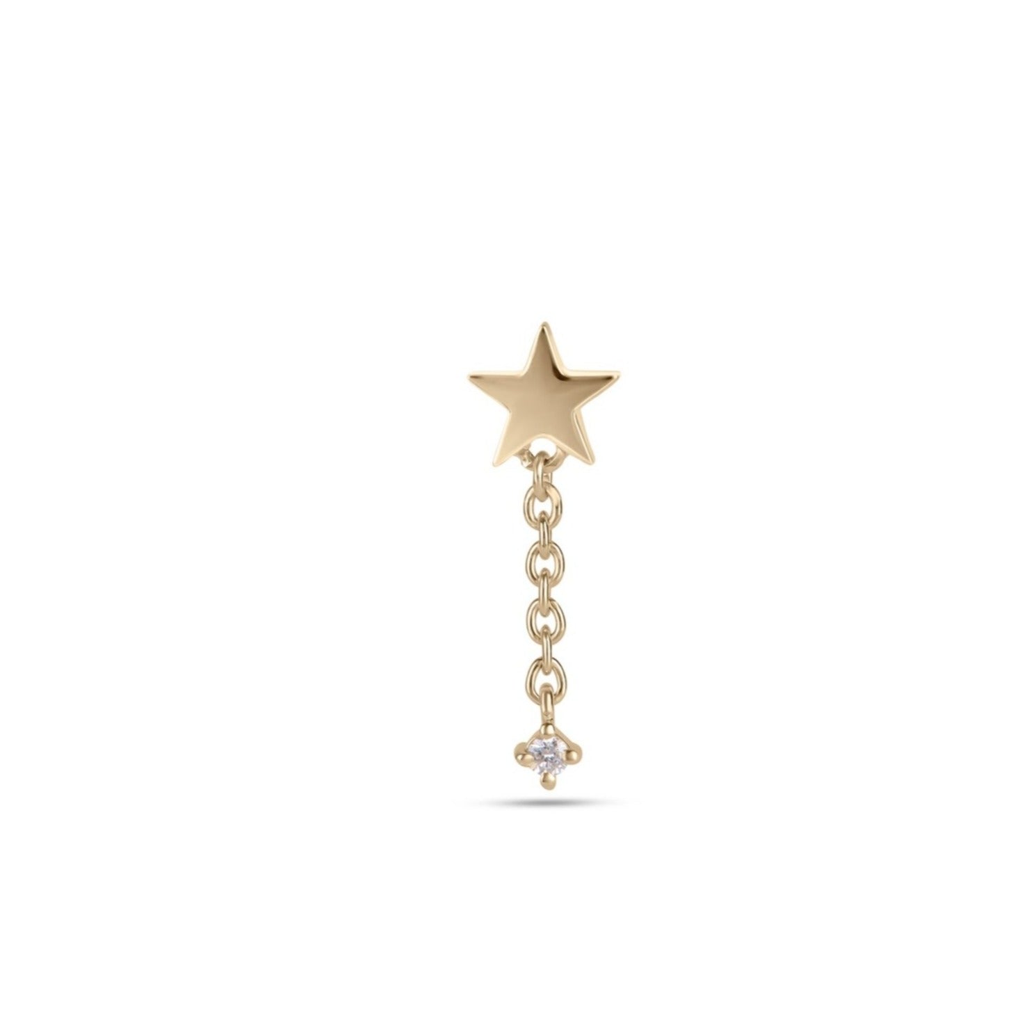 Star & Diamond Chain Stud Earring 9k Gold