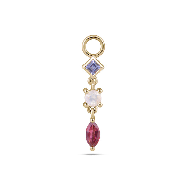 Limited Edition Tanzanite, Moonstone & Tourmaline Shapes Earring Charm 9k Gold