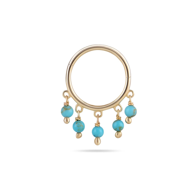 Turquoise Bead Drop Seamless Hoop Earring 9k Gold