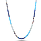 Multi Blues Statement Beaded Necklace Sterling Silver