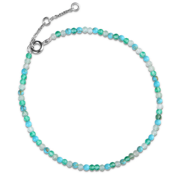 Multi Turquoise Beaded Bracelet Sterling Silver