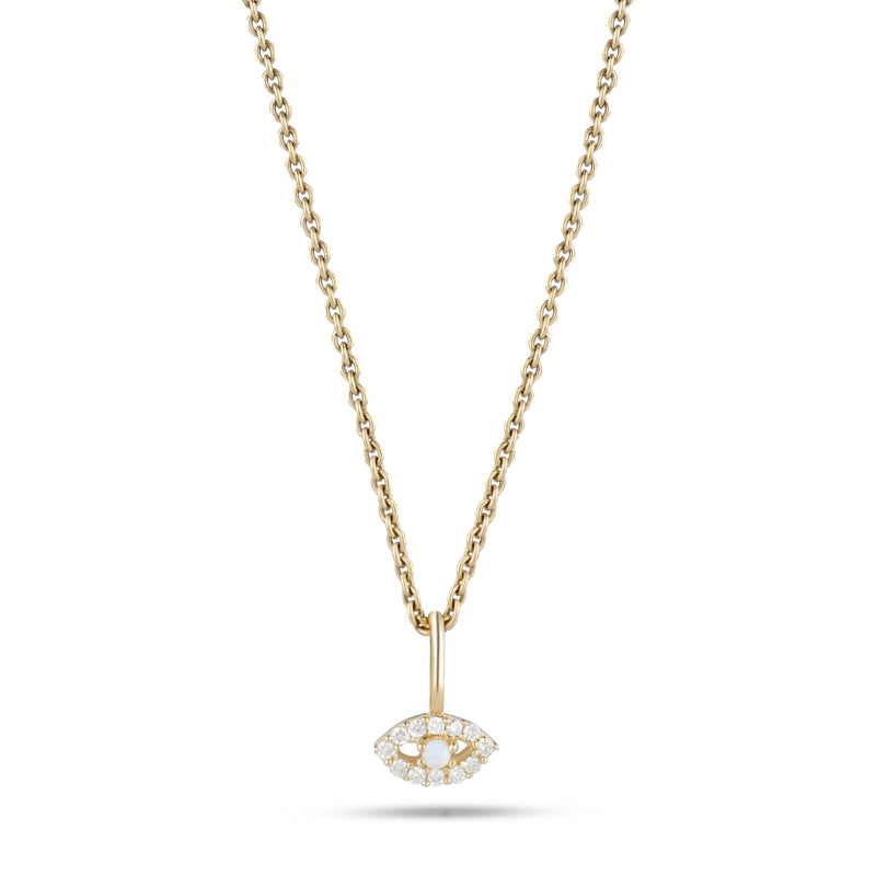 Mini Opal & Diamond Evil Eye Pendant 9k Gold