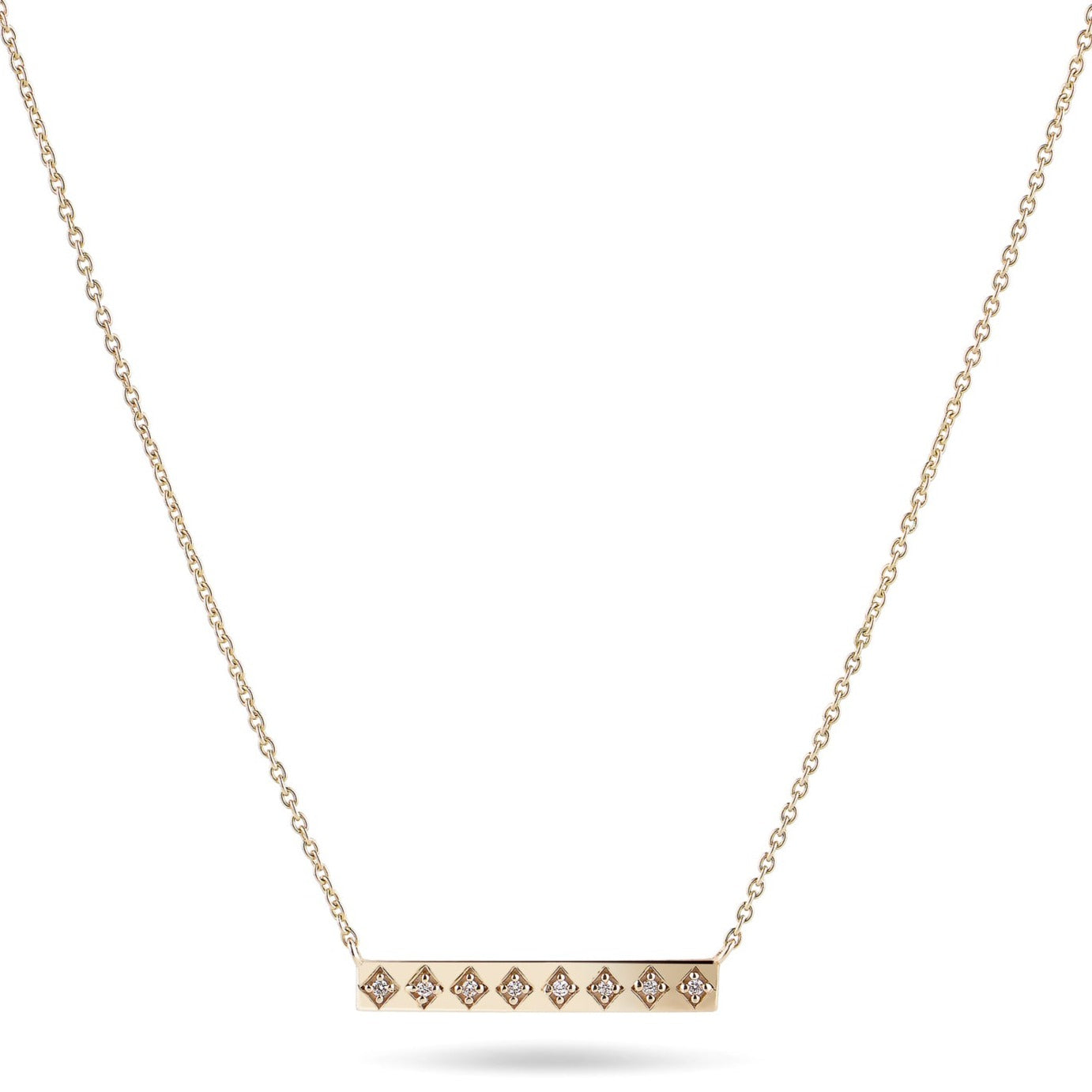 Diamond Bar Necklace 9k Gold on white background