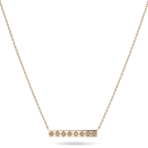 Diamond Bar Necklace 9k Gold on white background