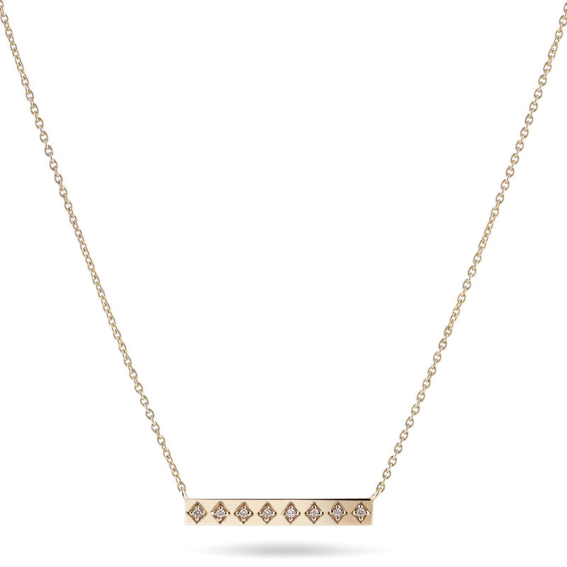 Diamond Bar Necklace 9k Gold on white background