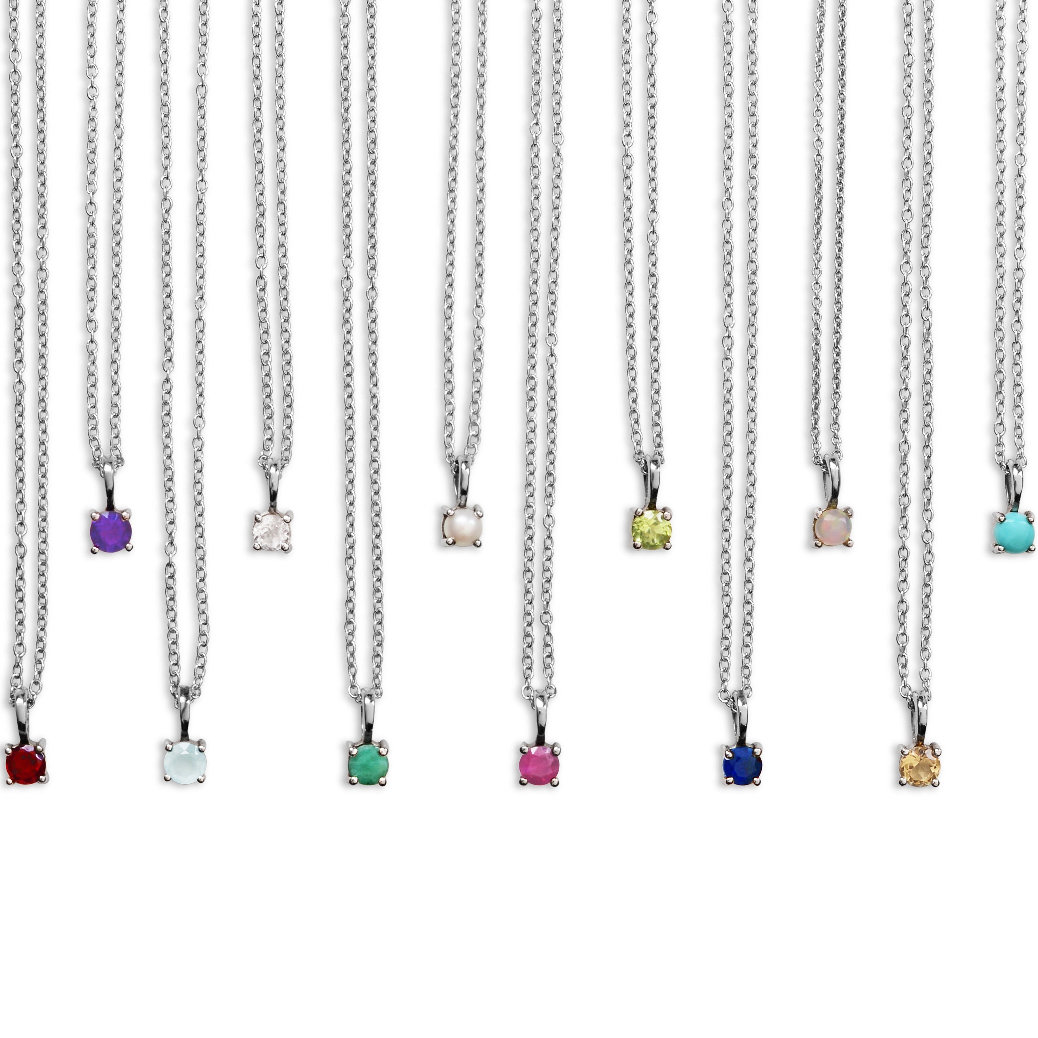 Mini Birthstone Necklace Sterling Silver