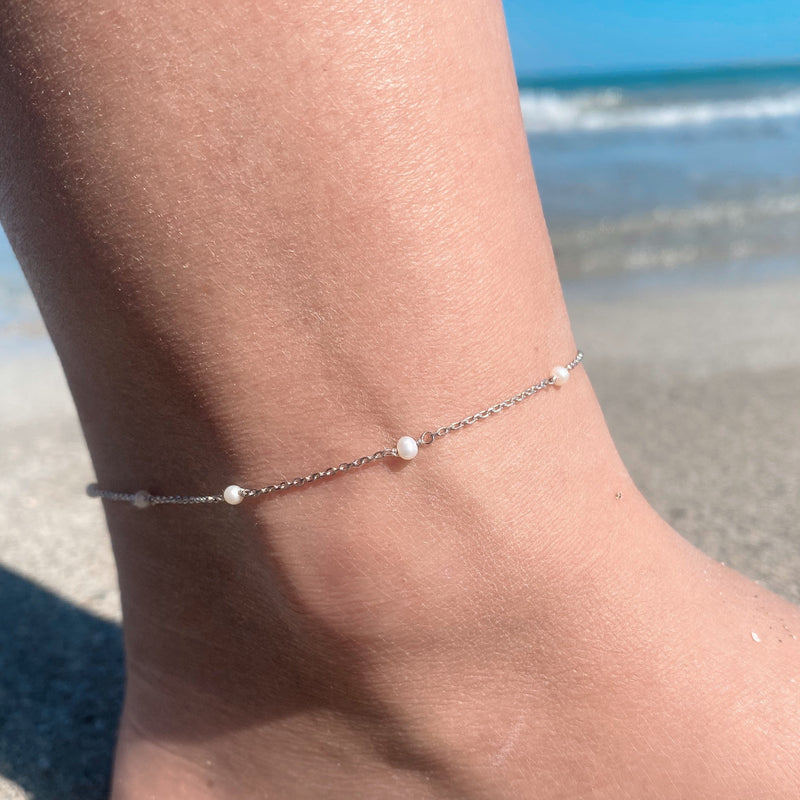 Pearl Chain Anklet Sterling Silver