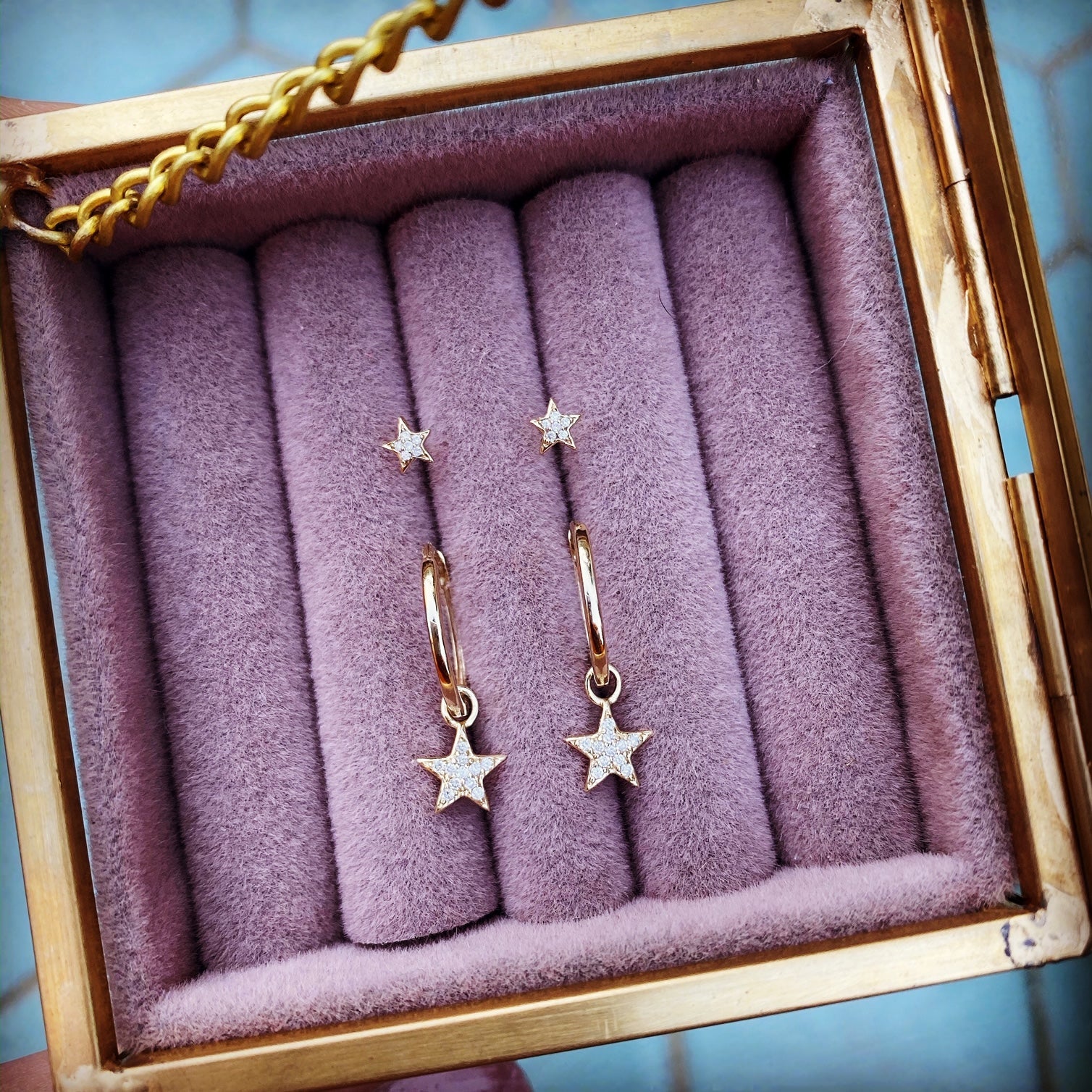 Celestial Diamond Star Stud Earring Pair 9k Gold