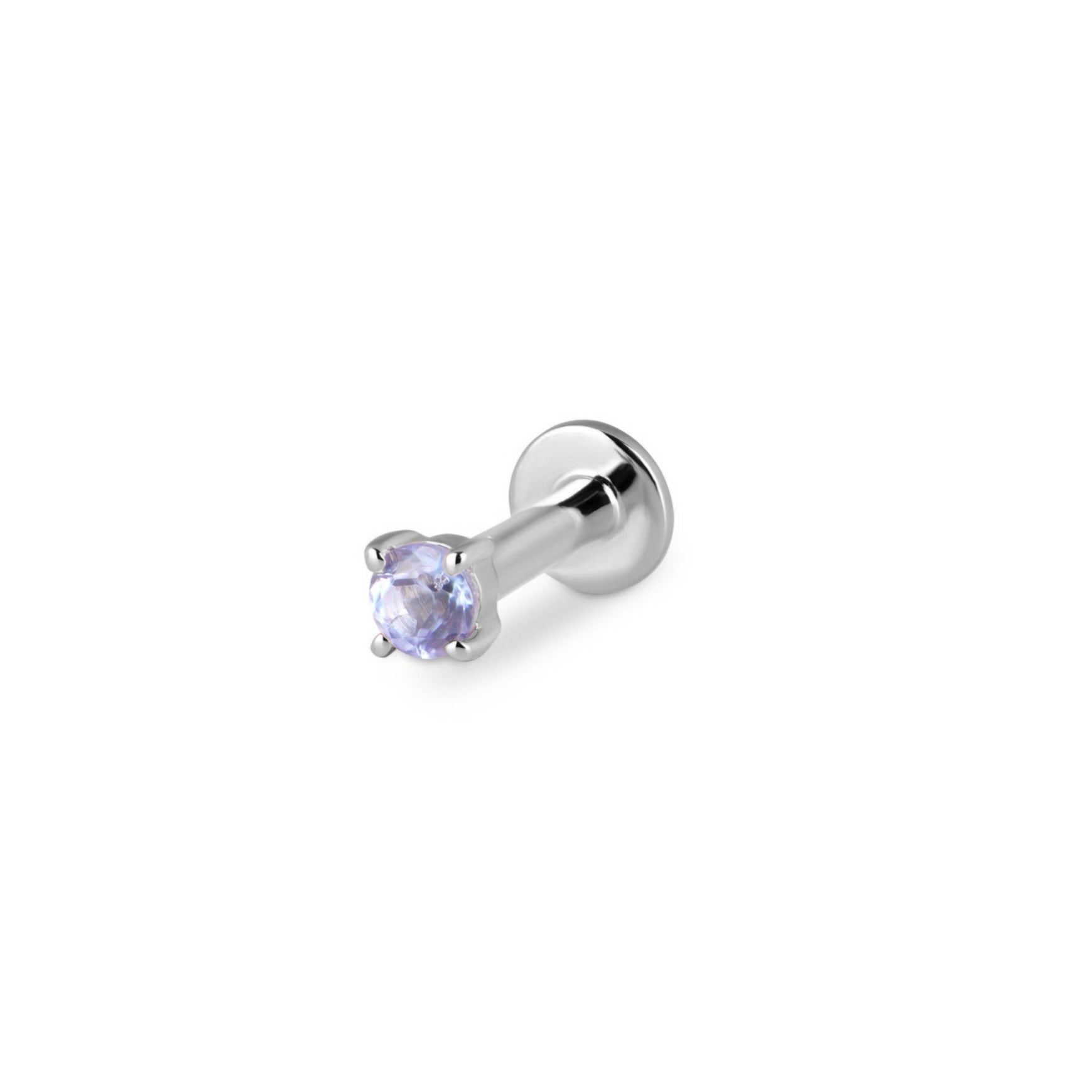 Mini Tanzanite Solitaire Flat Back Earring 14k White Gold