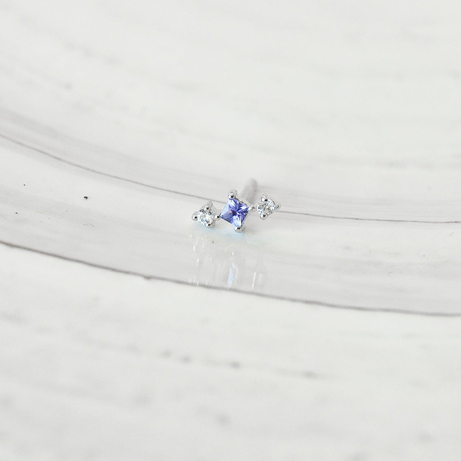 Tanzanite & White Sapphire Stud Earring Pair Sterling Silver