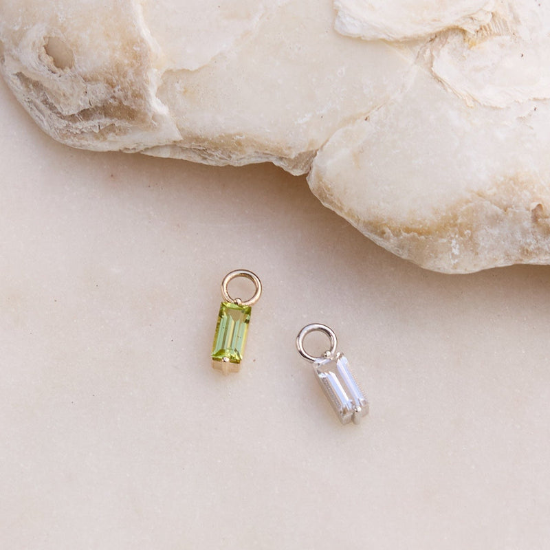 Peridot Baguette Earring Charm in 9k Gold and sterling silver