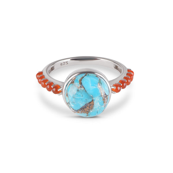 Copper Turquoise & Orange Carnelian Ring Sterling Silver