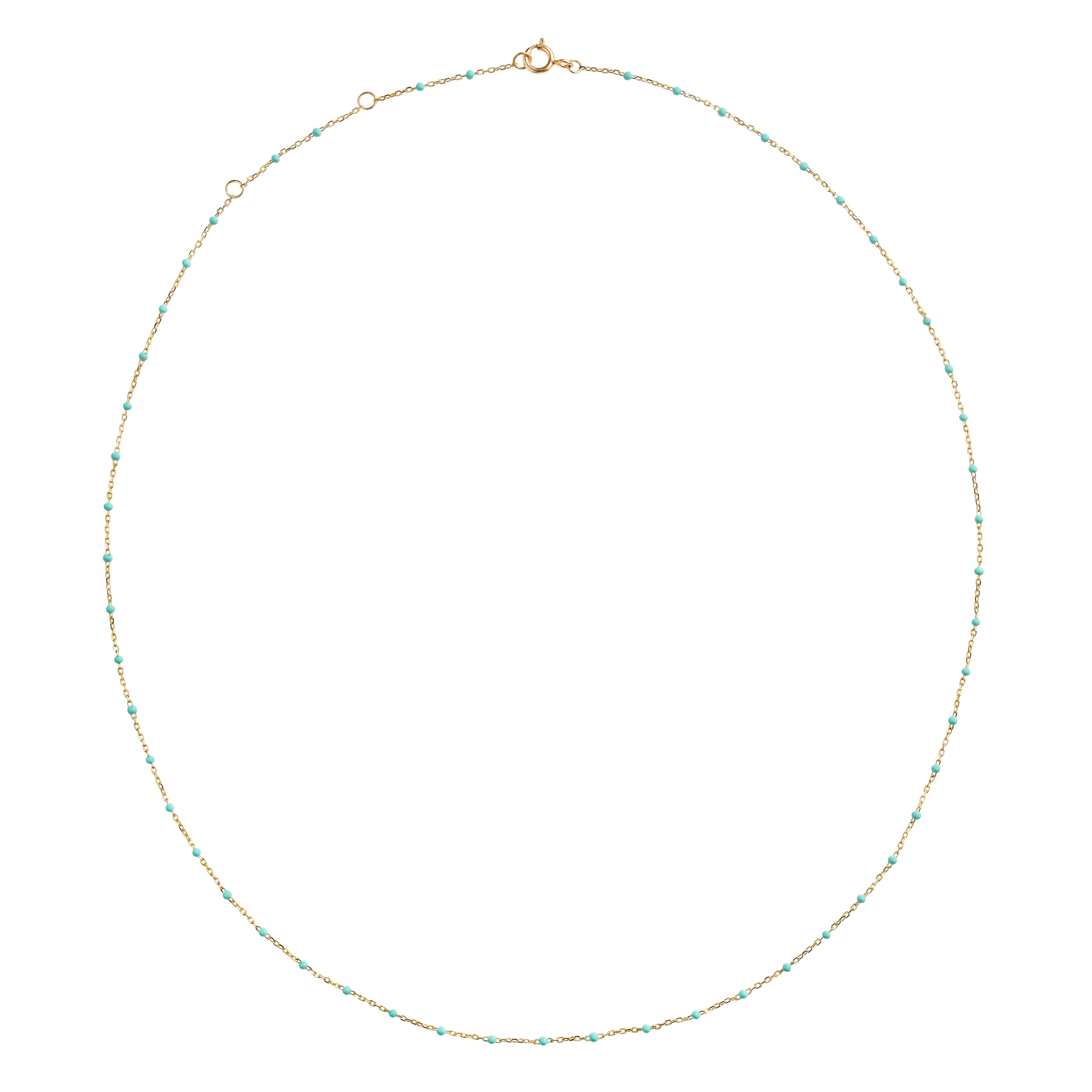 16" Turquoise Enamel Chain 9k Gold