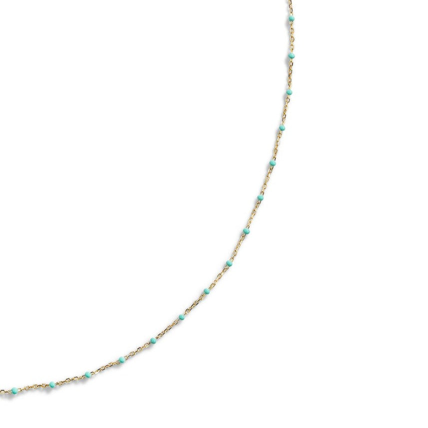 16" Turquoise Enamel Chain 9k Gold