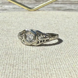 18kt White Gold Hexagon Diamond Deco Vintage Ring
