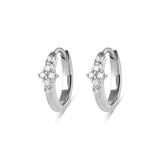 White Sapphire Cluster Huggie Hoop Earring Pair Sterling Silver