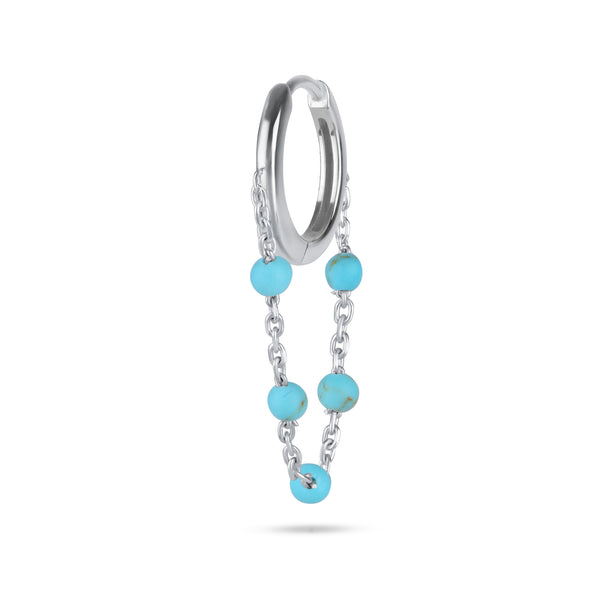 Turquoise Bead Chain Huggie Hoop Earring Sterling Silver