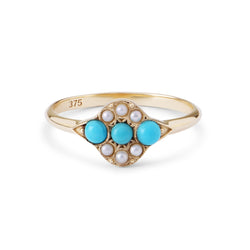 Limited Edition Turquoise & Pearl Ring 9k Gold