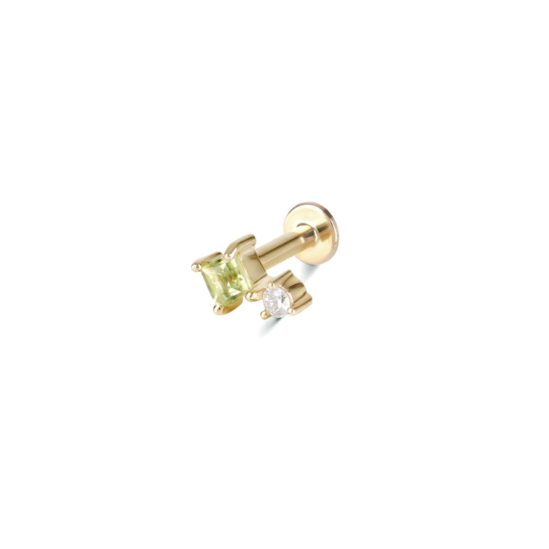 single peridot & diamond flat back earring gold on white background