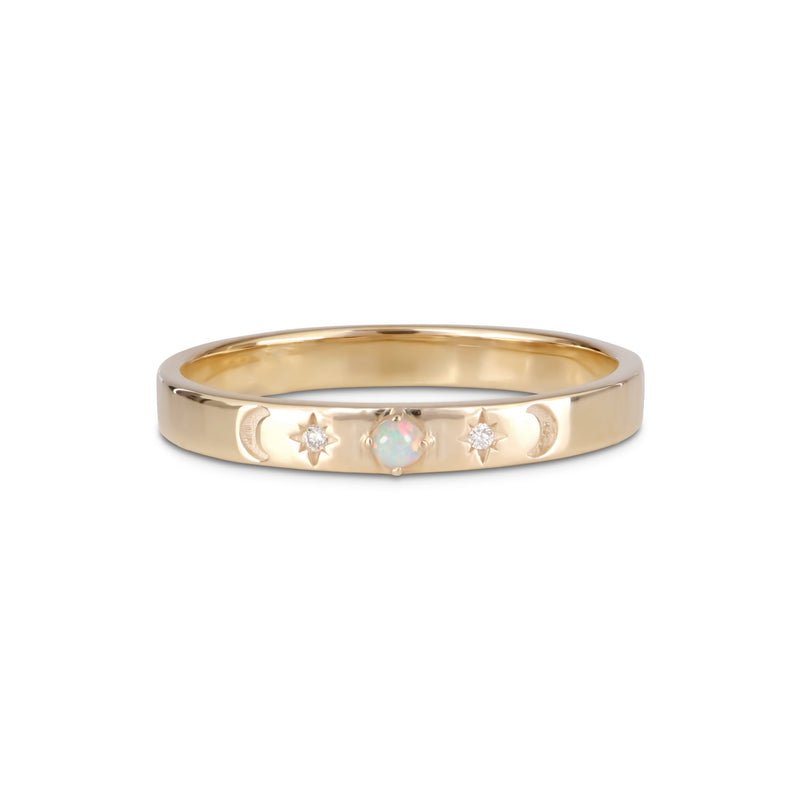 Celestial Diamond & Opal Band Ring 9k Gold
