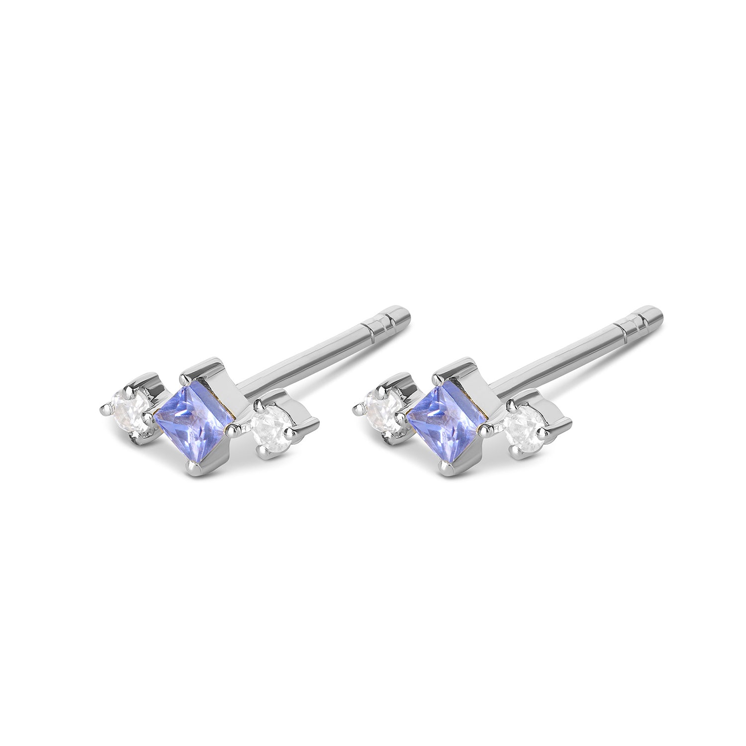 Tanzanite & White Sapphire Stud Earring Pair Sterling Silver