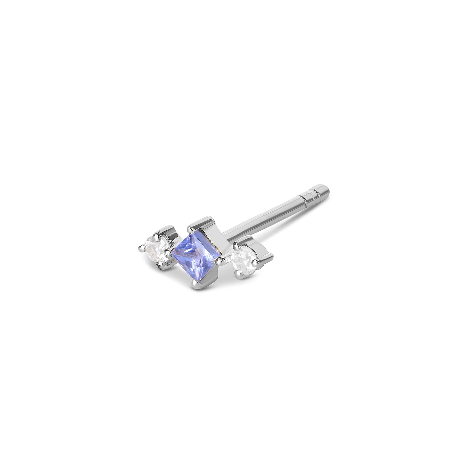 Tanzanite & White Sapphire Stud Earring Sterling Silver