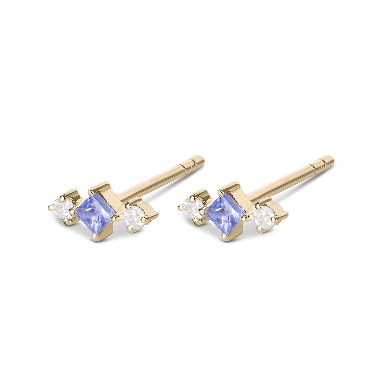 Tanzanite & White Sapphire Stud Earring Pair 9k Gold