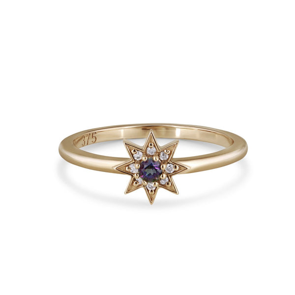 Mystic Topaz & Grey Diamond Star Ring 9k Gold Size M Sample