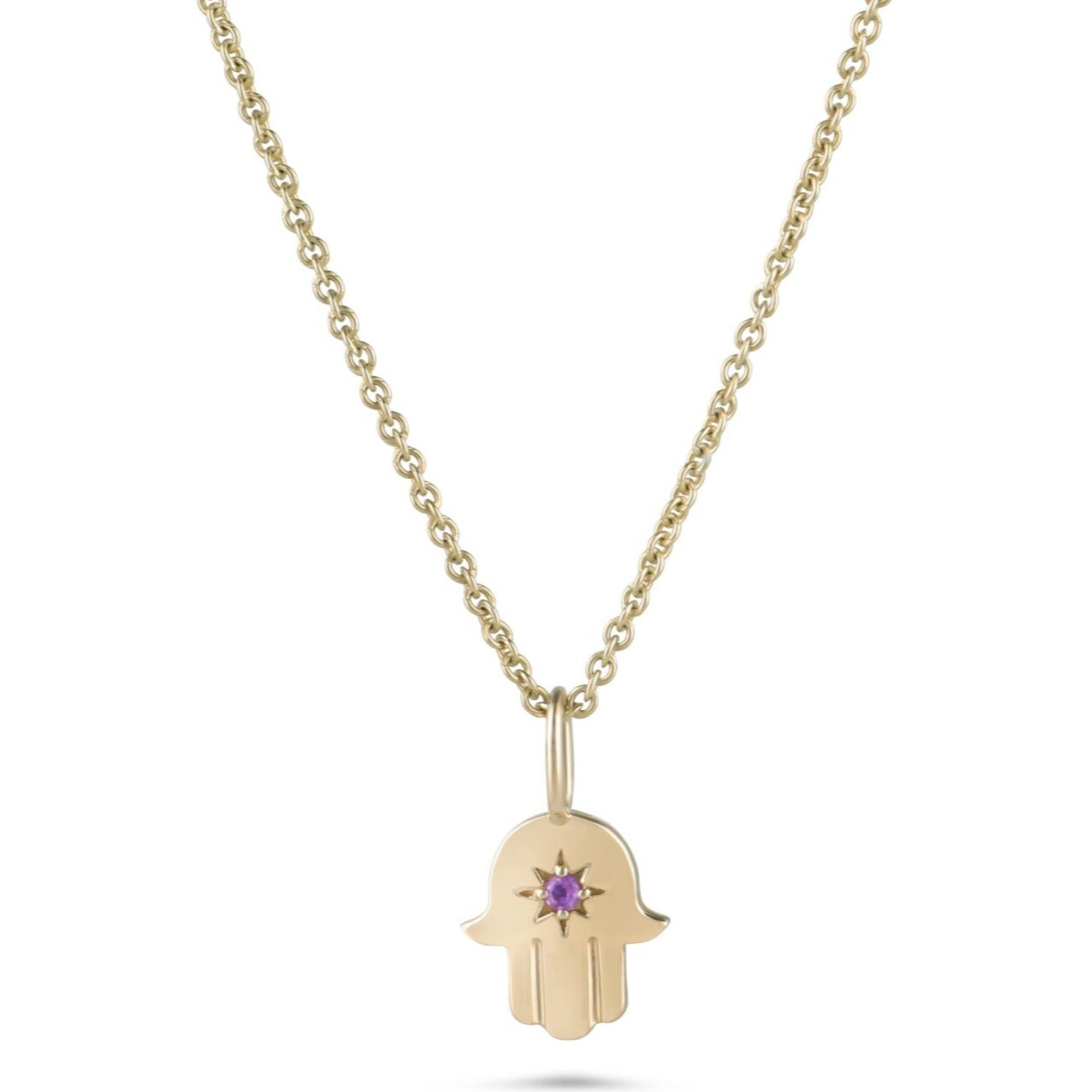 solid gold amethyst hand of fatima pendant