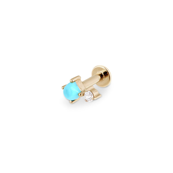 Turquoise & Diamond Flat Back Earring 9k Gold on white background