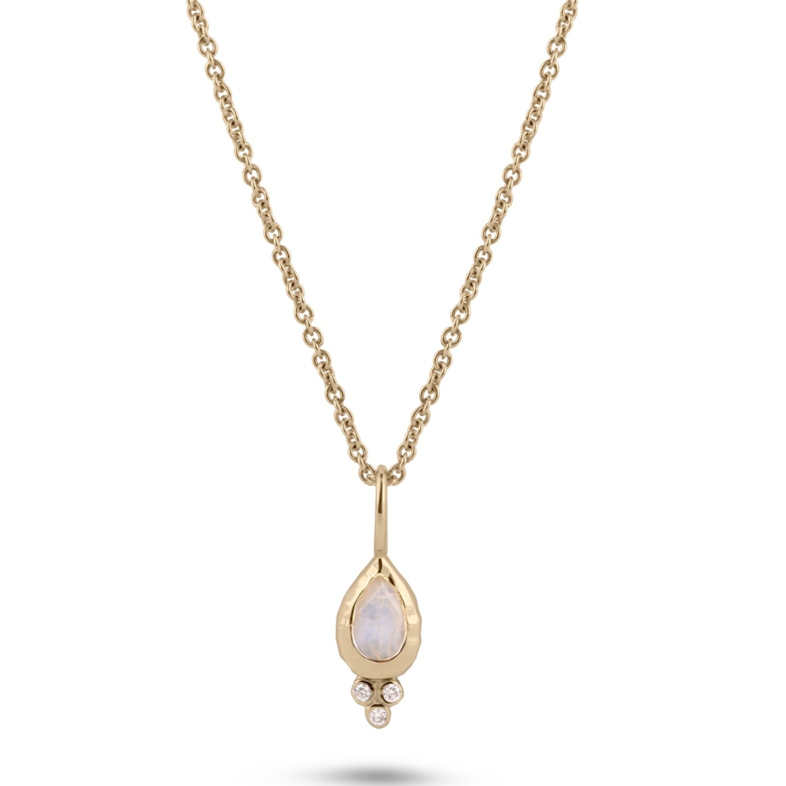 Moonstone & Diamond Tear Drop Pendant 9k Gold Sample