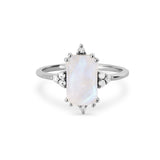 Rectangle Moonstone & White Sapphire Ring Sterling Silver