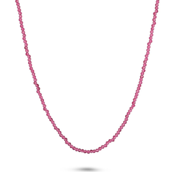 Pink Quartz Beaded Necklace Sterling Silver on white background