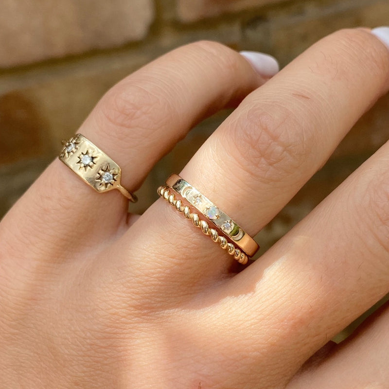 Celestial Diamond & Opal Band Ring 9k Gold