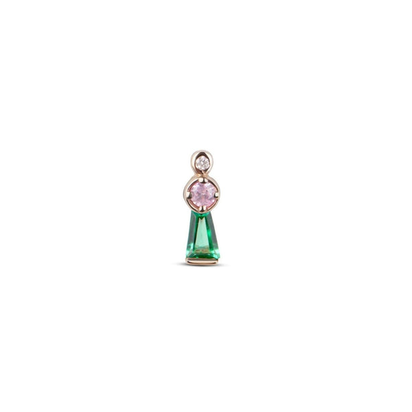 Emerald, Pink Sapphire & Diamond Flat Back Earring 14k Gold