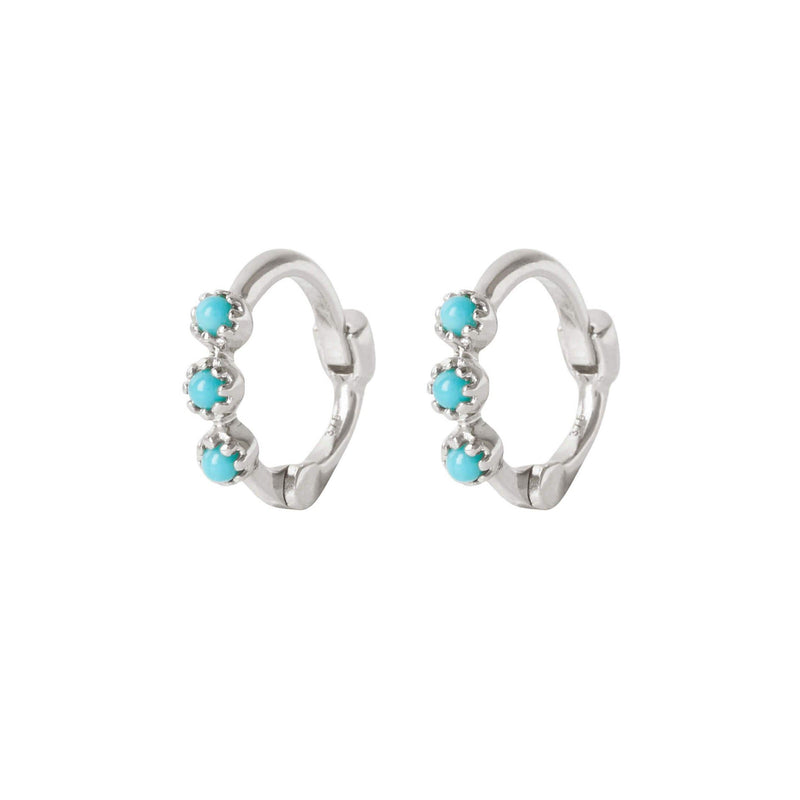 Mini Turquoise Trilogy Huggie Hoop Earring Pair Sterling Silver