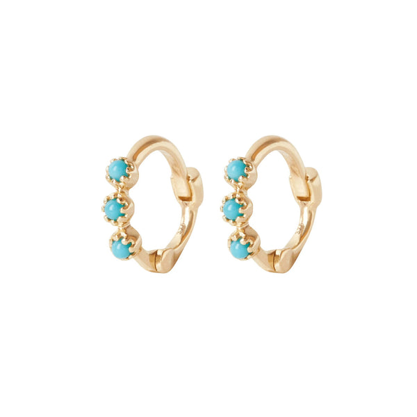 Mini Turquoise Trilogy Huggie Hoop Earring Pair 9k Gold