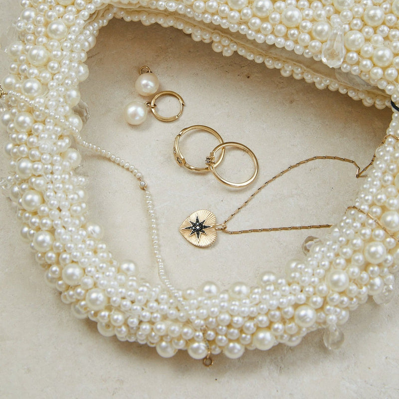 Black Diamond & Onyx Star Heart Necklace 9k Gold