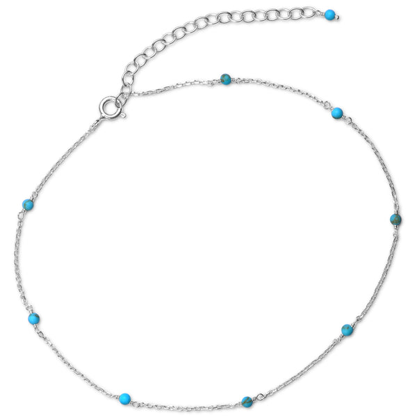 Turquoise Station Chain Anklet Sterling Silver