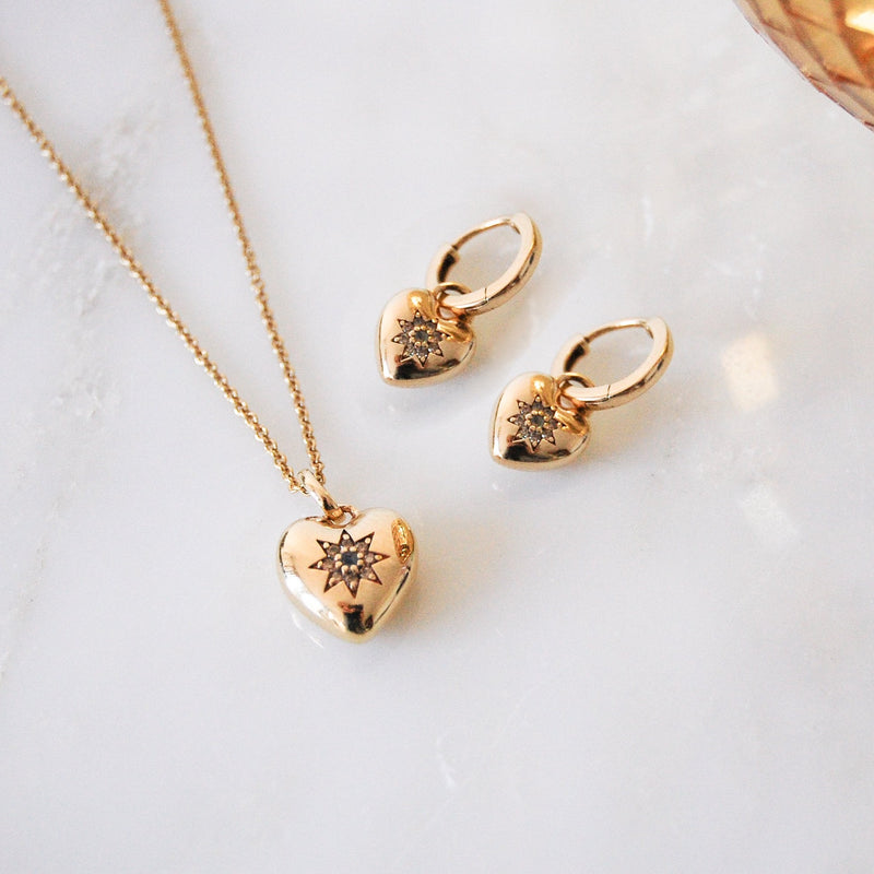Limited Edition Labradorite & Diamond Heart Hoop Earrings 9k Gold