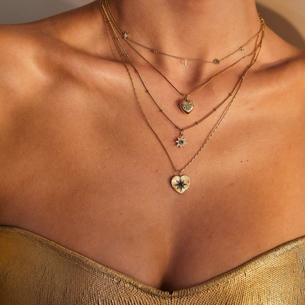 Black Diamond & Onyx Star Heart Necklace 9k Gold
