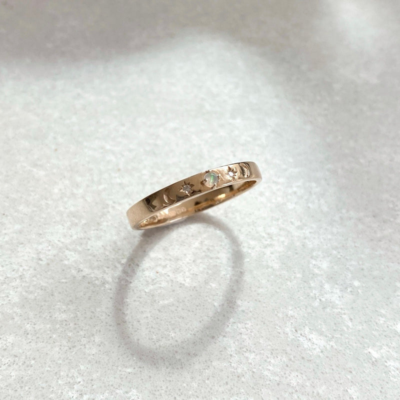 Celestial Diamond & Opal Band Ring 9k Gold