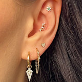 Diamond & Emerald Flower Flat Back Earring 9k Gold