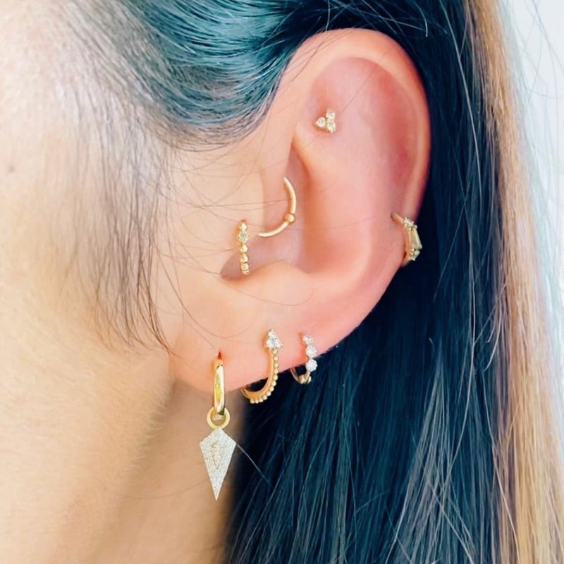 Mini Diamond Beaded Huggie Hoop Earring Pair 9k Gold