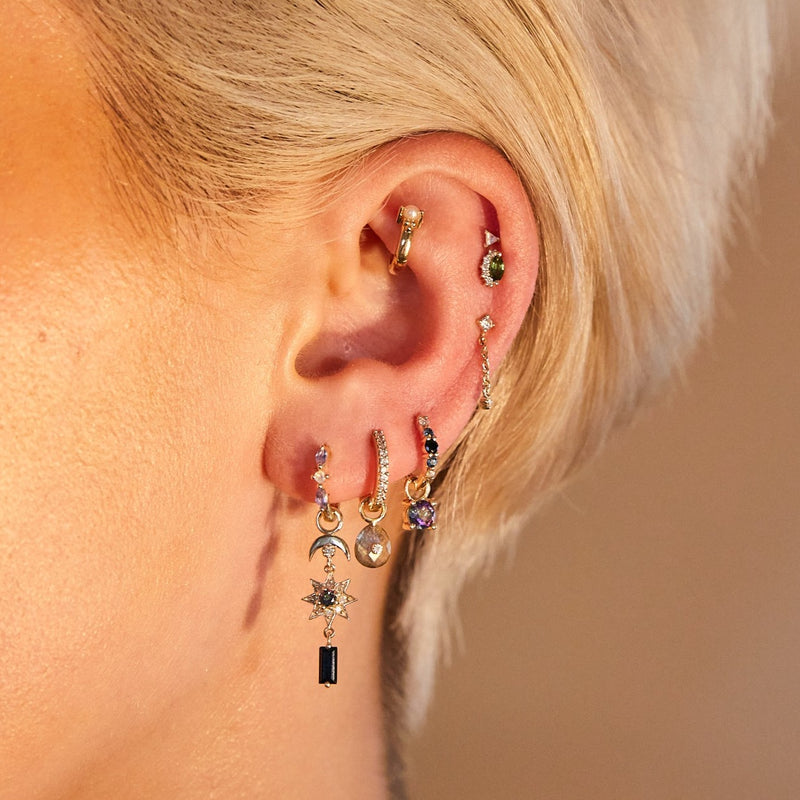 Limited Edition Diamond Stars & Moon Shapes Hoop Earrings 9k Gold