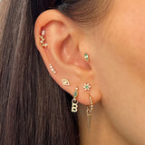 Diamond & Emerald Flower Flat Back Earring 9k Gold