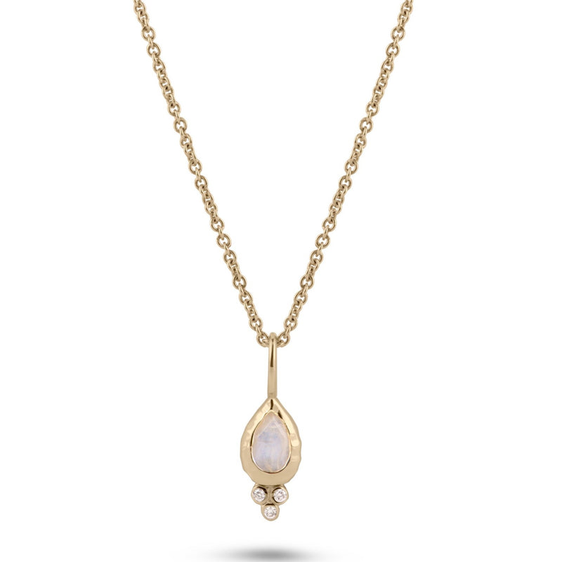 Moonstone & Diamond Tear Drop Necklace 9k Gold